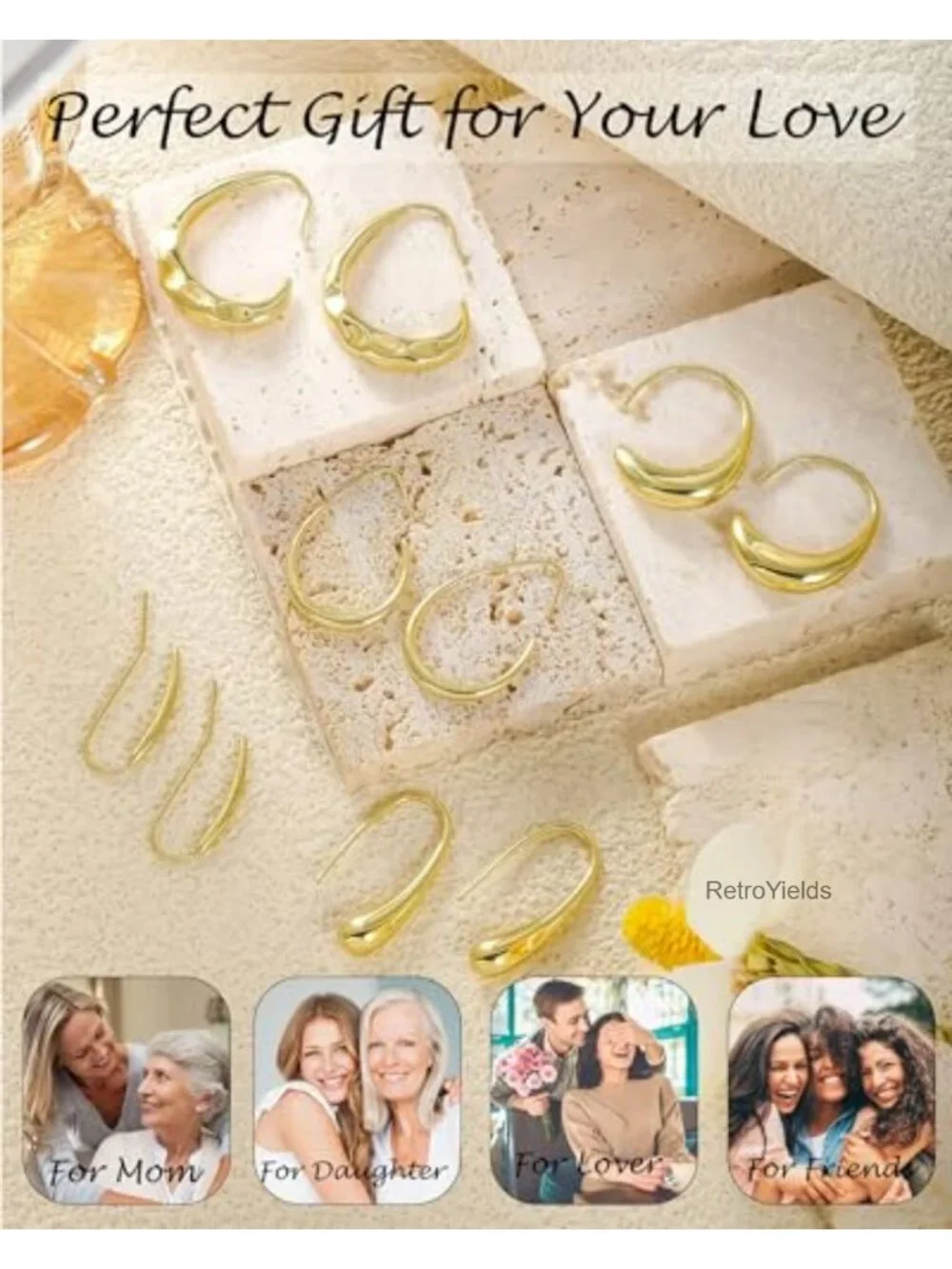 14K Gold Plated Teardrop Hoop Earrings for Women, Lightweight Hypoallergenic